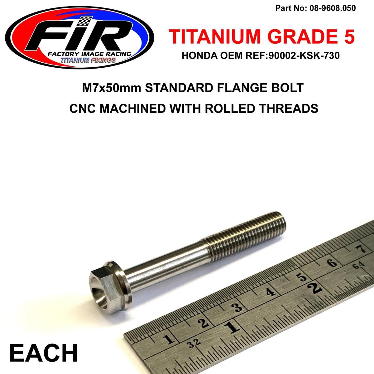 FIR Titanium Gr5 Bolt M7 X 50mm Each, Flange Od: 13mm / Hex Size: 10mm, / 90002-ksk-730 92154-0372