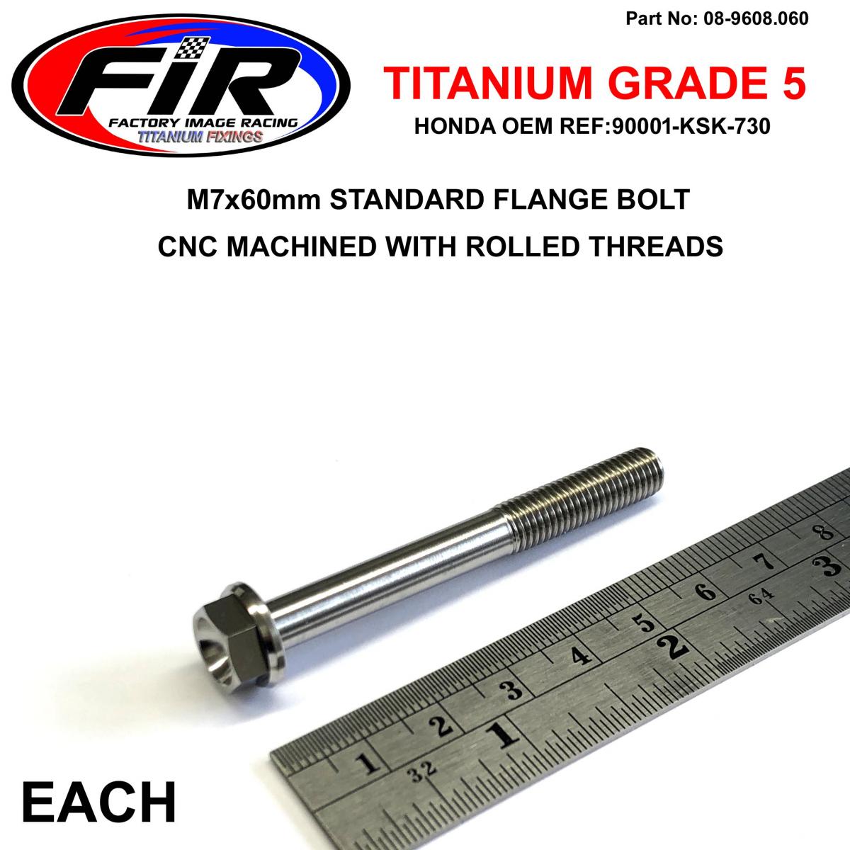FIR Titanium Gr5 Bolt M7 X 60mm Each, Flange Od: 13mm / Hex Size: 10mm, / 90001-ksk-730 92153-1045