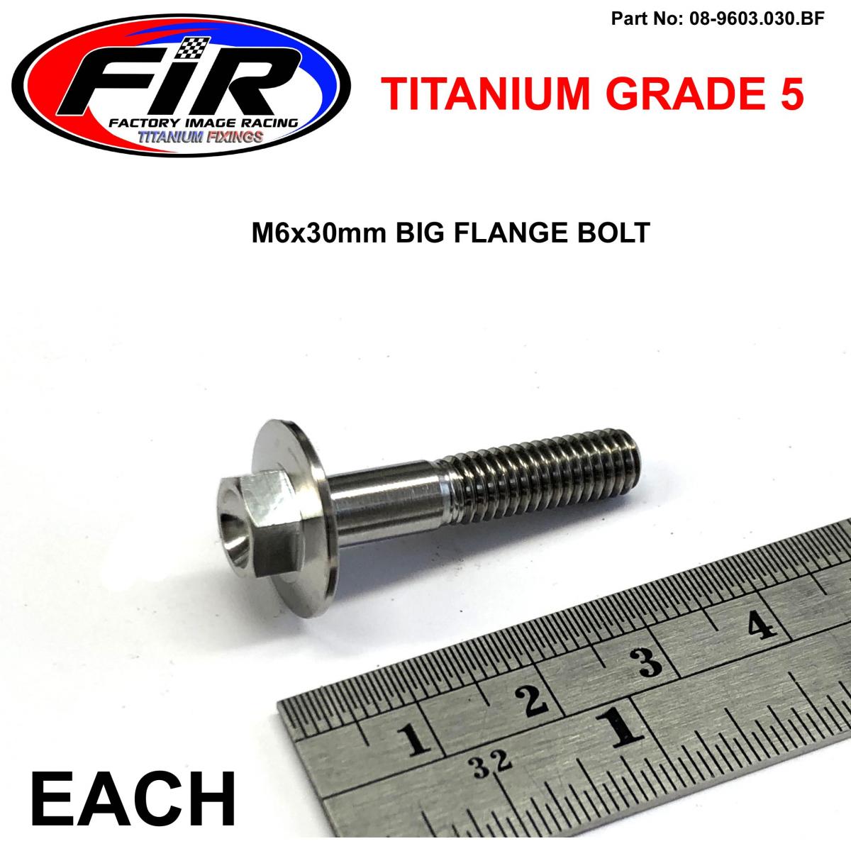FIR Titanium Gr5 Bolt M6 X 30mm Each, Flange Od: 15.90mm / Hex Size: 8mm, / Panel Bolt Fixing Plastic