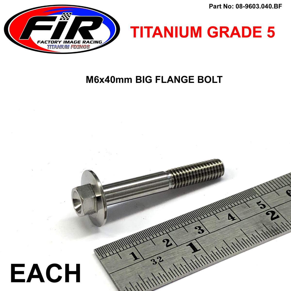 FIR Titanium Gr5 Bolt M6 X 40mm Each, Flange Od: 15.90mm / Hex Size: 8mm, / Panel Bolt Fixing Plastic