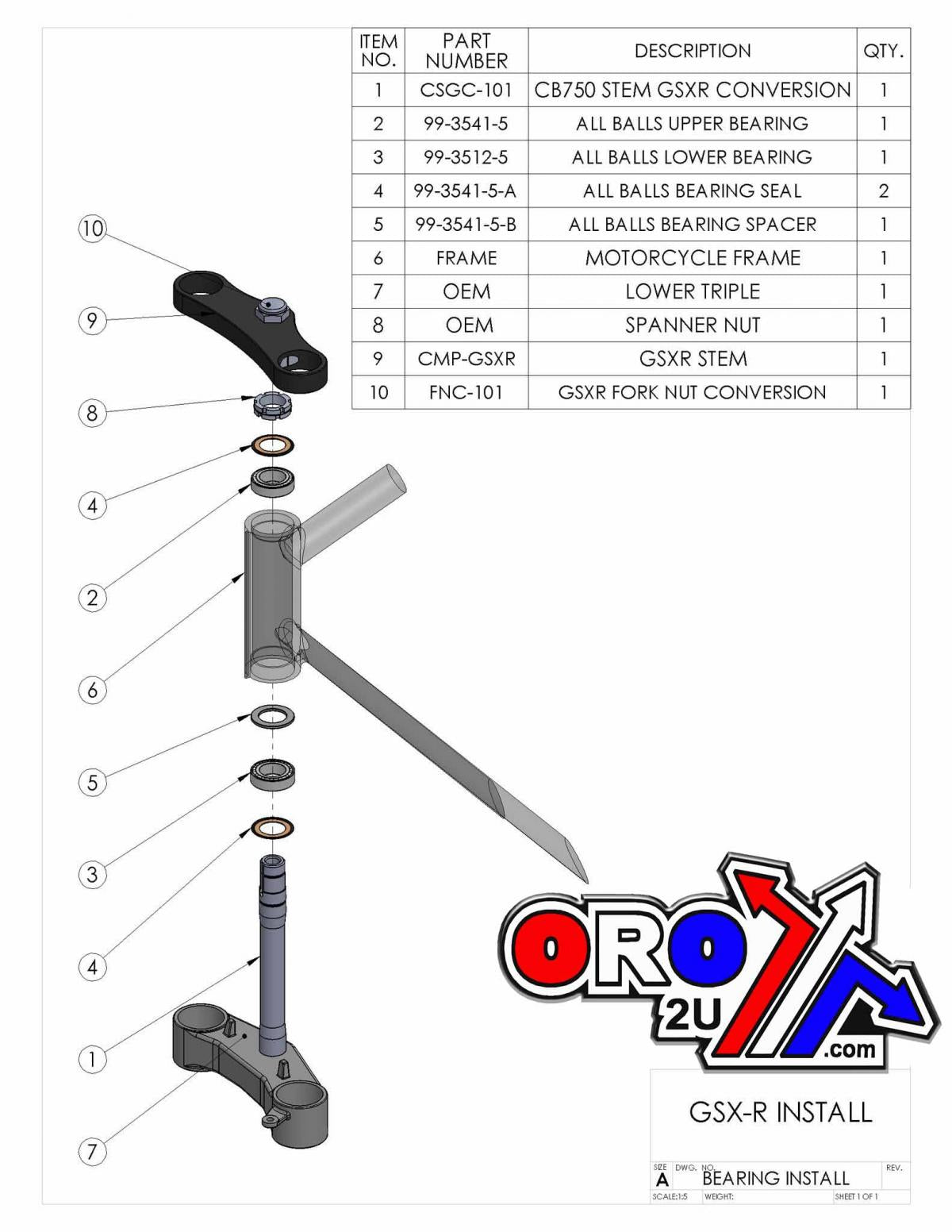 All Balls Racing Bearing Taper & Seal Kit, Allballs 99-3512-5, 30x50x14.25