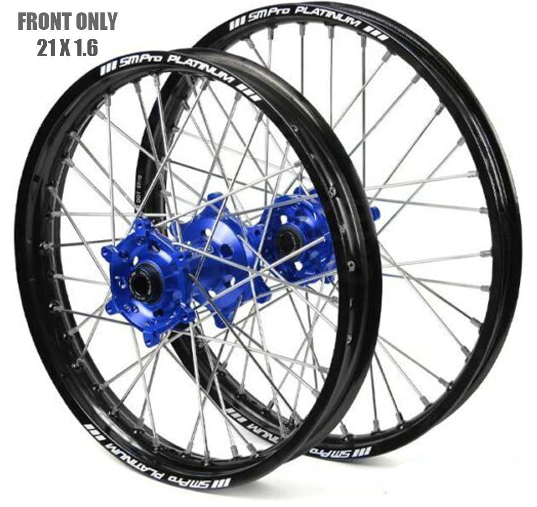 SM Pro 21x1.60 Wheel KTM Gloss Black/blue/silver, Gloss Black Rim, Gloss Blue Hub, Silver Nipples, SP157.04.80.01.99