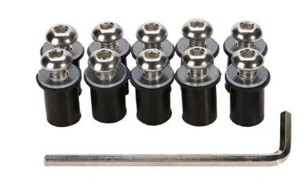 FIR Windshield Bolt Kit Silver M5 X 16mm (pack of 10) Includes Washers and Well Nuts