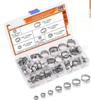 Dirt Racing 100pcs. Stepless Clamps 6-21mm, Fuel Line / Hose Clamps Clips
