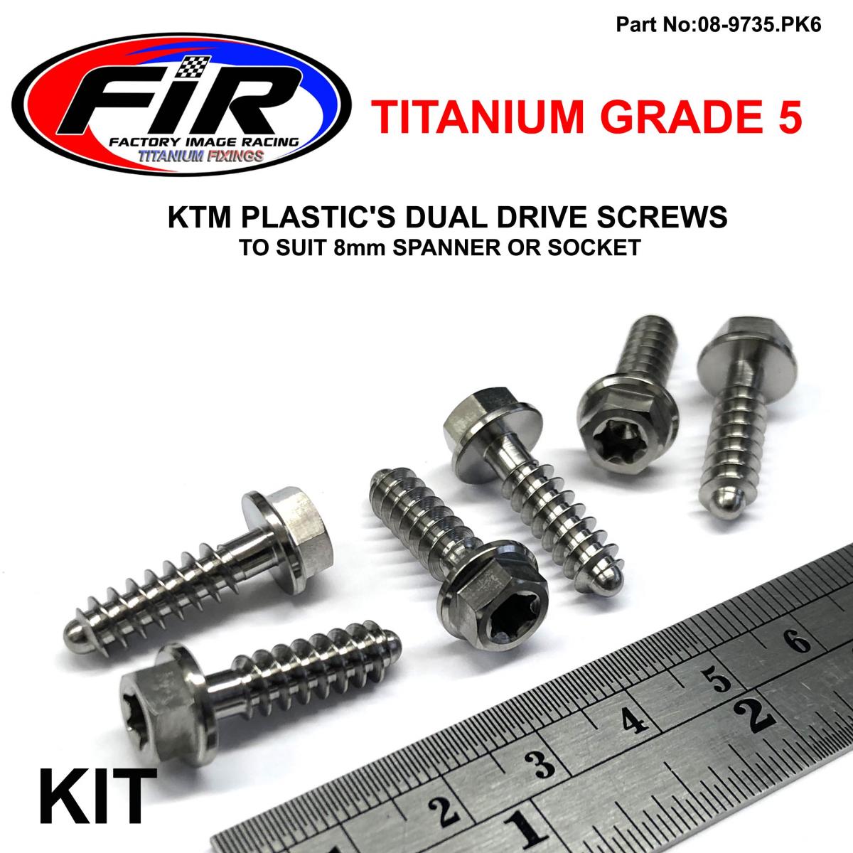 Tag-z Gr5 Dual/d KTM Screw 6x20mm Pk6, Titanium / KTM Oem 0017060206, Suit 8mm Spanner & Torx T30
