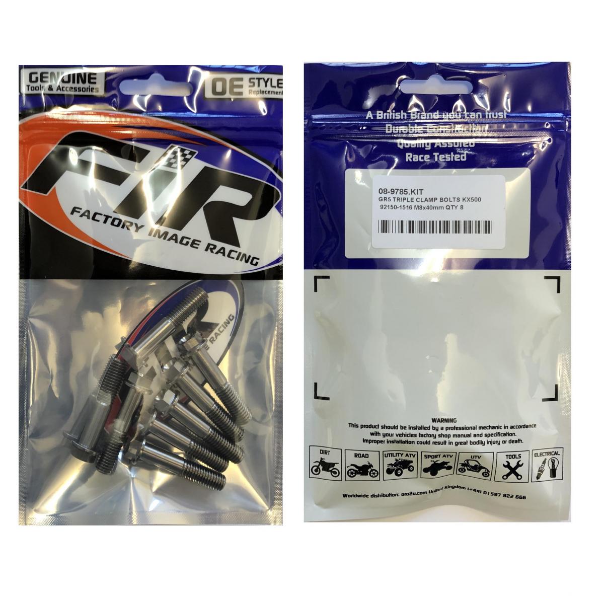 Tag-z (use Part Number 08-9689.040.pk4) Gr5 Triple Clamp Bolts KX500, 92150-1516 M8x40mm Qty 8, Factroy Image Racing