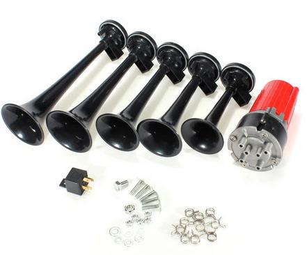 Dirt Racing 5 Trumpet Music Air Horn 12v 125db, Universal Car Truck Bike Air Compressor