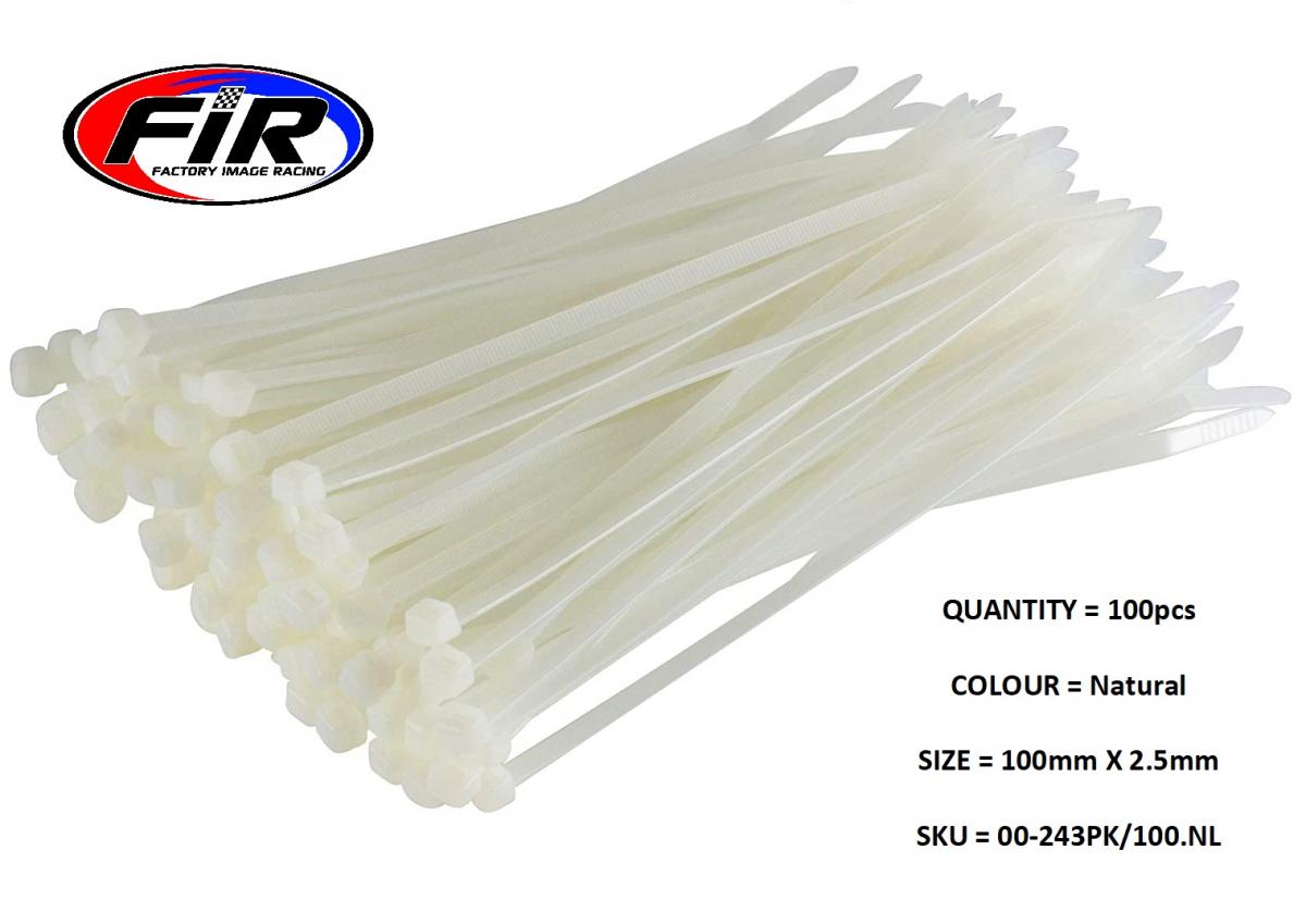 FIR Nylon Cable Zip Ties - Natural, 100mm X 2.5mm - Pack of 100
