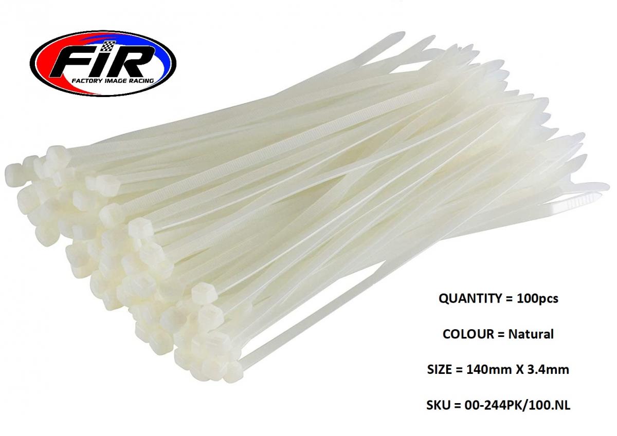 FIR Nylon Cable Zip Ties - Natural, 140mm X 3.4mm - Pack of 100