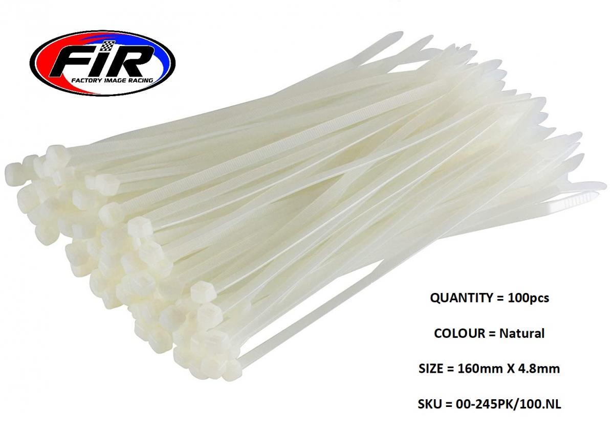 FIR Nylon Cable Zip Ties - Natural, 160mm X 4.8mm - Pack of 100
