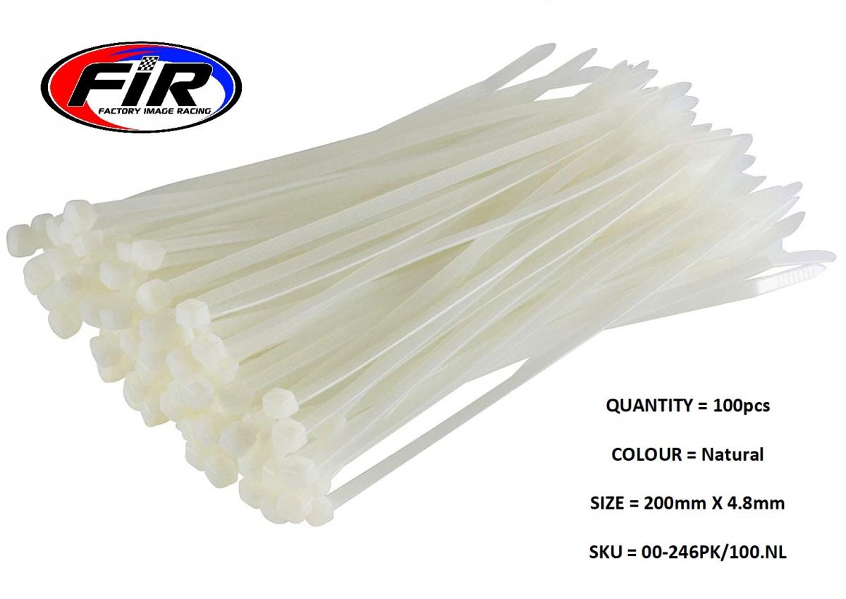 FIR Nylon Cable Zip Ties - Natural, 200mm X 4.8mm - Pack of 100