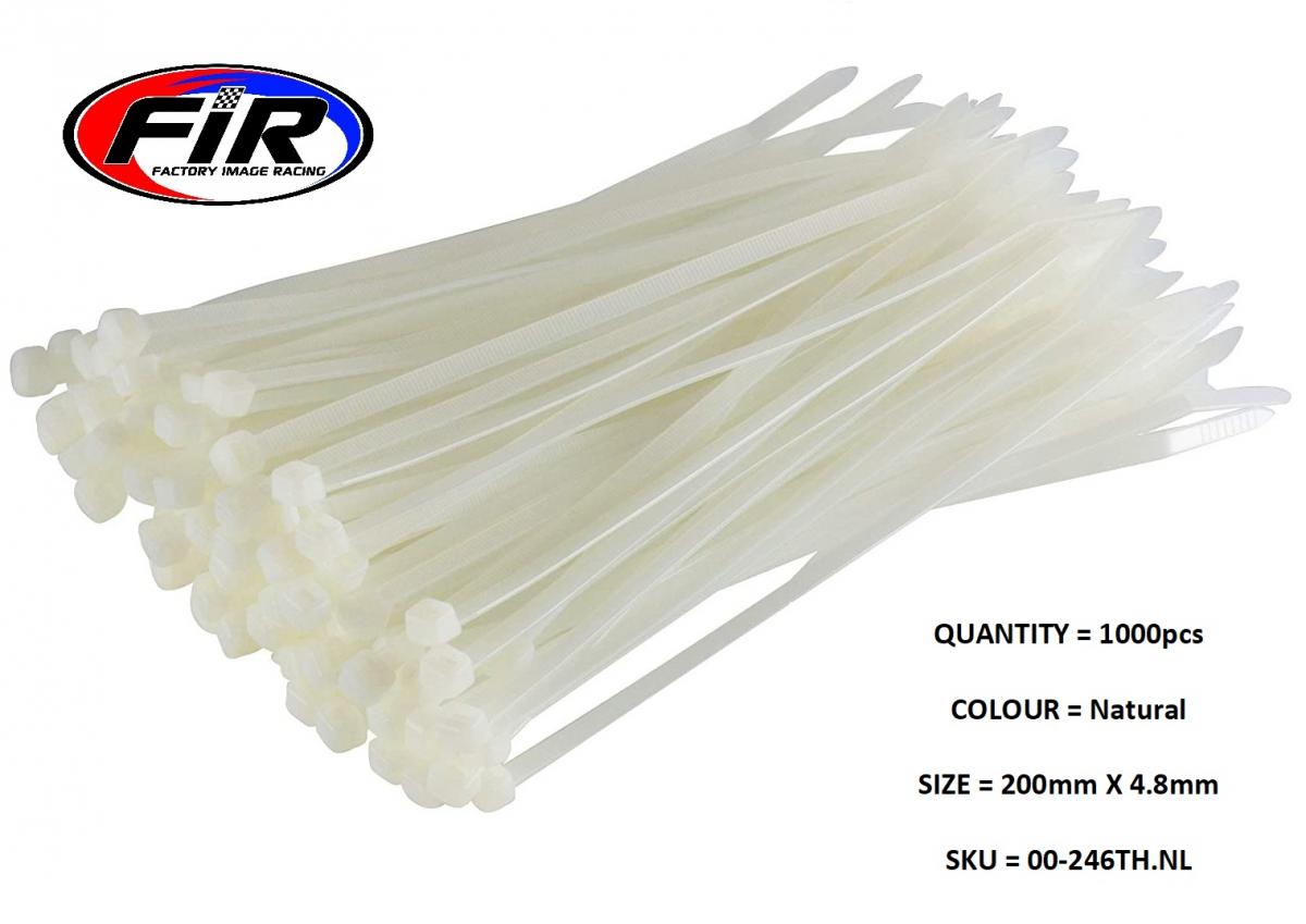 FIR Nylon Cable Zip Ties - Natural, 200mm X 4.8mm - Pack of 1000