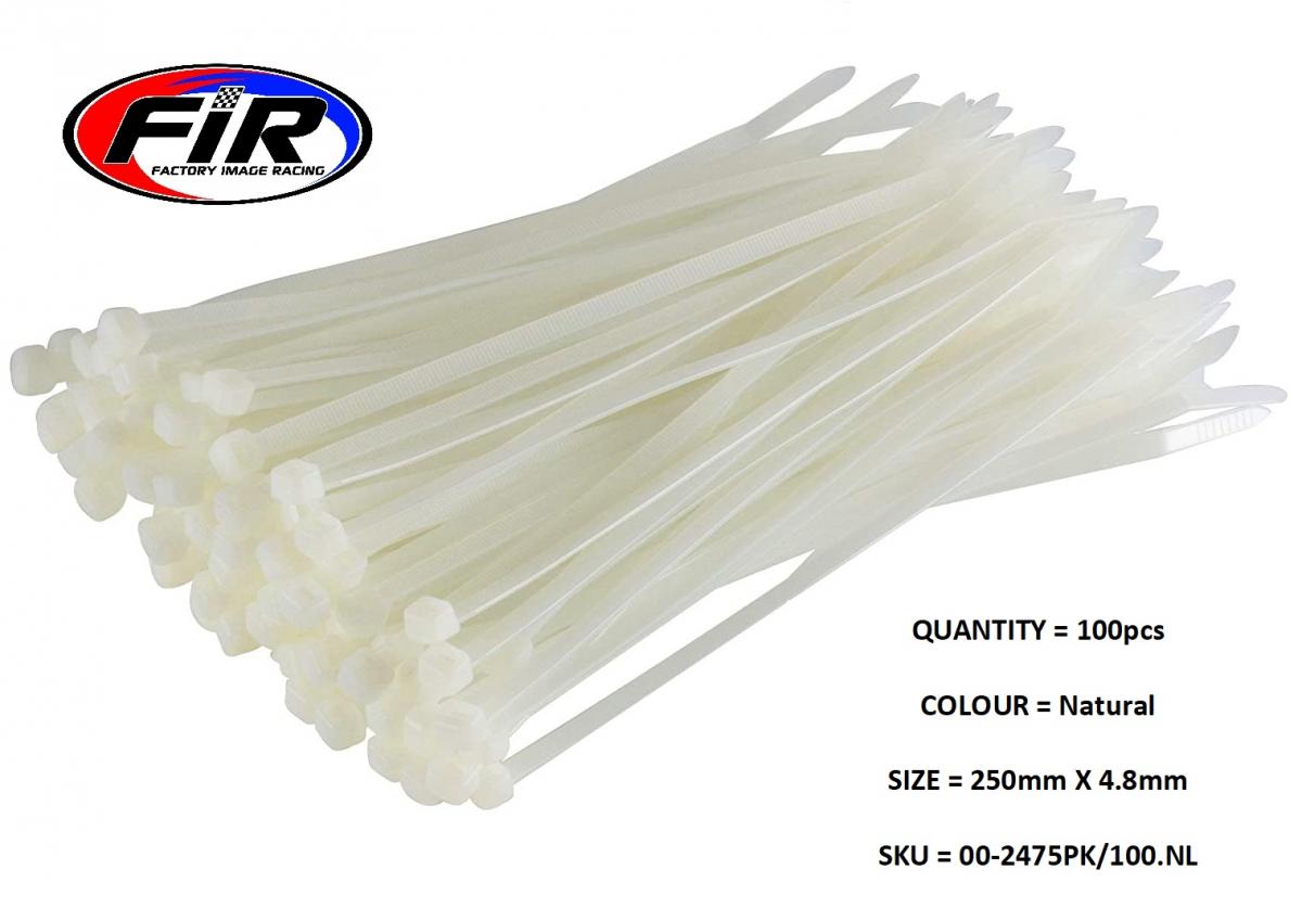 FIR Nylon Cable Zip Ties - Natural, 250mm X 4.8mm - Pack of 100