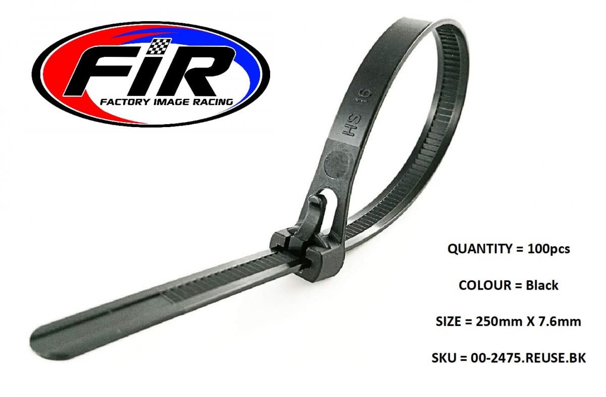 FIR Reusable Nylon Cable Zip Ties Black, 250mm X 7.6mm - Pack of 100