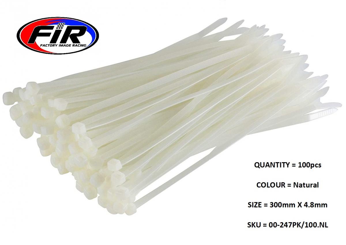 FIR Nylon Cable Zip Ties - Natural, 300mm X 4.8mm - Pack of 100
