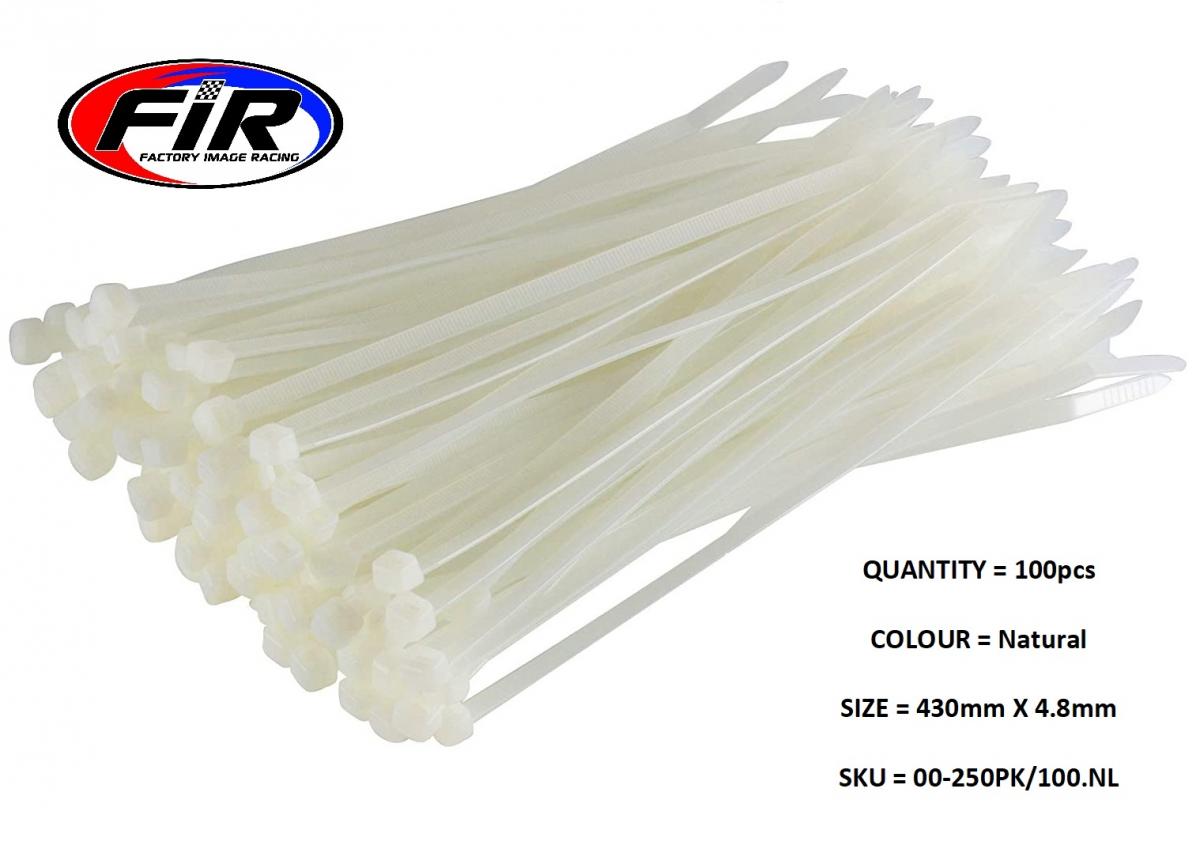 FIR Nylon Cable Zip Ties - Natural, 430mm X 4.8mm - Pack of 100