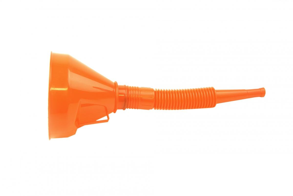 FIR Plastic Flexible Funnel Orange, 290mm Long with Filter Mesh