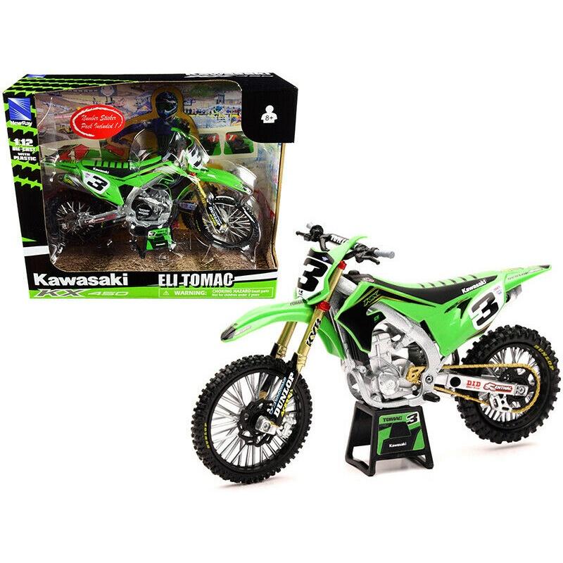 NewRay Model Die Cast Kawasaki KX 450 R, Eli Tomac #3, Green & Black, Scale 1:12, Newray 58113