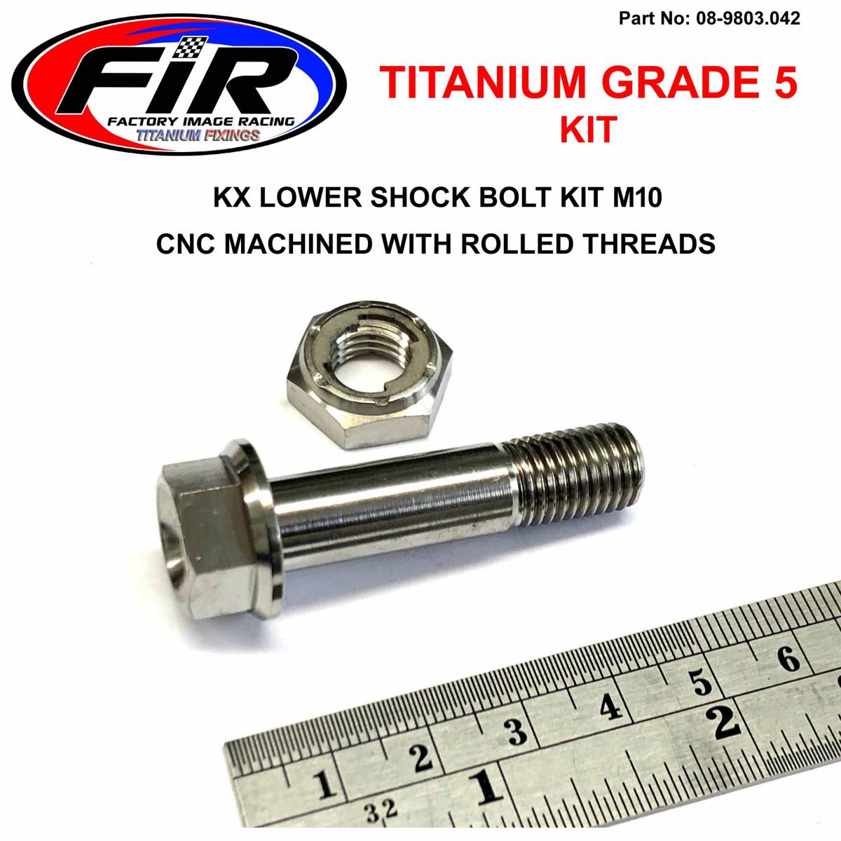 FIR Gr5 KX Lower Shock Bolt Kit M10, 42mm / KX125 KXF250 92150-1571 / 921501571 / 92210-1184