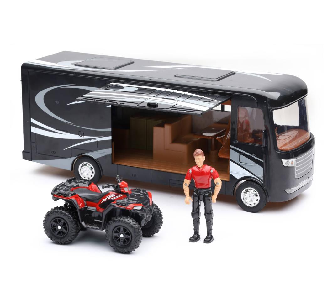 NewRay Model Die Cast Polaris Sportsman, & Rv Caravan Set, Scale 1:32, Newray Ss-37356