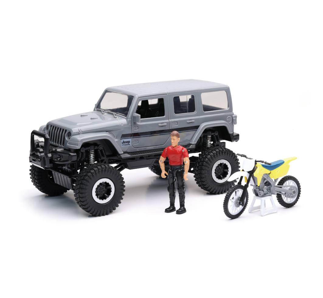 NewRay Model Die Cast Big Wheel Sahara Jeep, & Dirt Bike Set, Scale 1:18, Newray 37446a