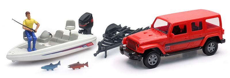 NewRay Model Die Cast Jeep with Trailor, & Fishinjg Boat Set, Scale 1:20, Newray Ss-37186