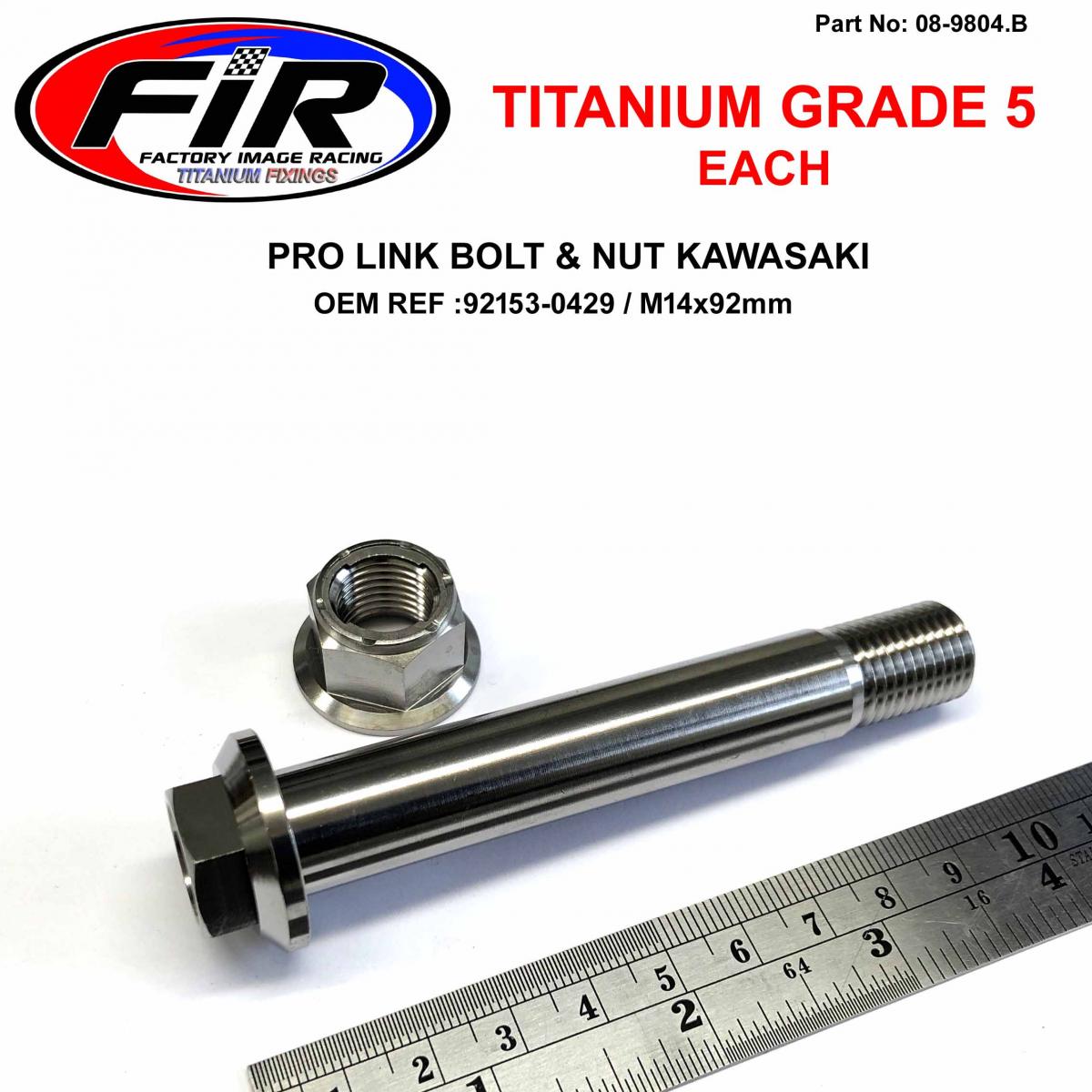 FIR Gr5 Bolt M14x92mm Kawasaki, 92153-0429 & 92015-1401 Each, Titanium Factroy Image Racing