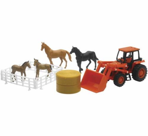 NewRay Model Die Cast Kubota Farm Tractor, with Loader and Horse Set, Scale 1:32, Newray Ss-15835a