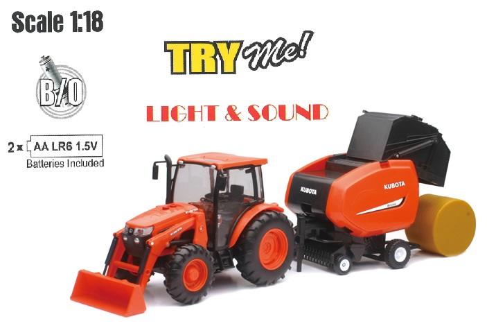 NewRay Model Kubota M5-111 with Hay Baler, B/o Light & Sound (try Me), Scale 1:18, Newray Ss-33033