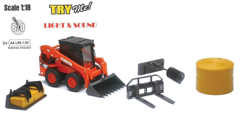 NewRay Model Kubota SSV65 Skid Loader & Parts, B/o Light & Sound (try Me), Scale 1:18, Newray Ss-33133d