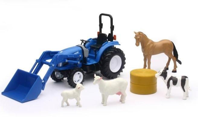 NewRay Model New Holland Boomer 55 Playset, Loader with Animals, Scale 1:32, Newray 05735