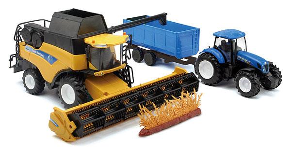 NewRay Model New Holland Harvester Cr9090, & Tractor T7.270 with Trailer, Scale 1:18, Newray 05765