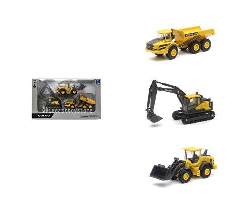 NewRay Model Die Cast Volvo Construction, Vehicle 3 Pack Set, 5.5 Inch, Scale 1:64, Newray 32095