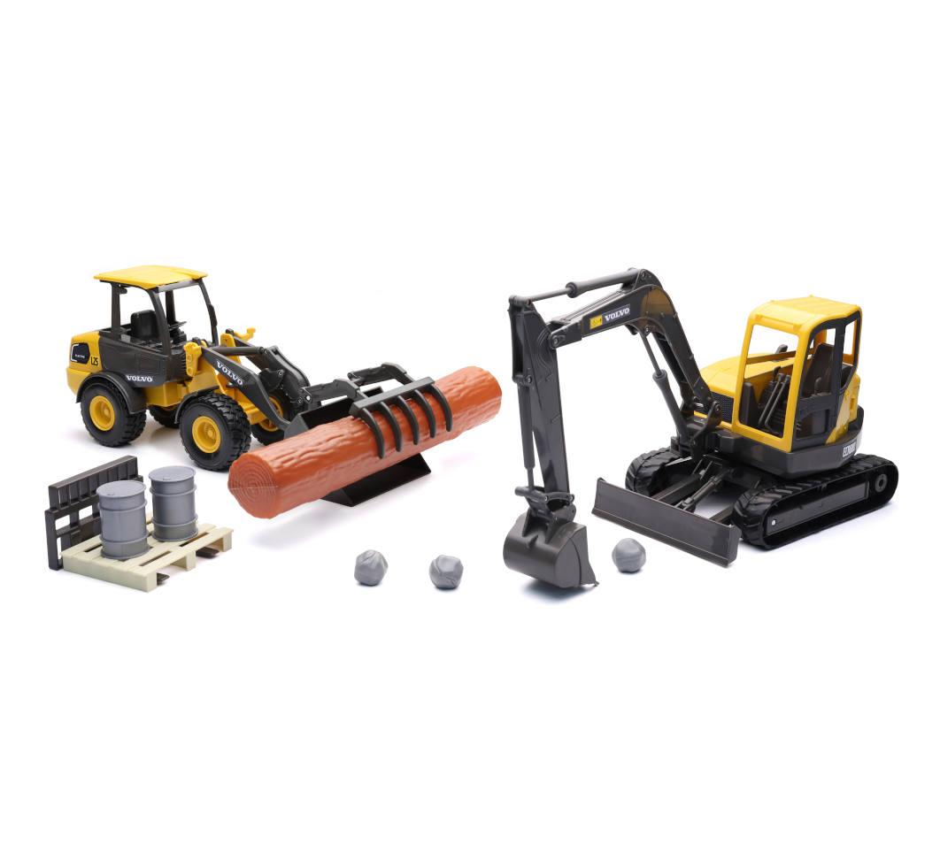 NewRay Model Volvo L25 Wheel Loader, and ECR88D Excavator Set, Scale 1:18, Newray Ss-32153