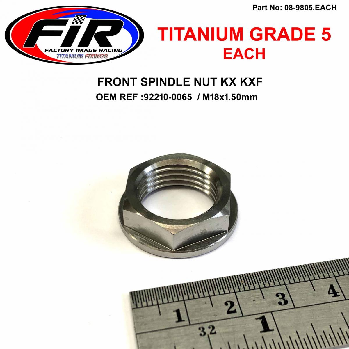 FIR Gr5 Front Spindle Nut KX KXF, 92210-0065 M18x1.50mm, Titanium Factroy Image Racing
