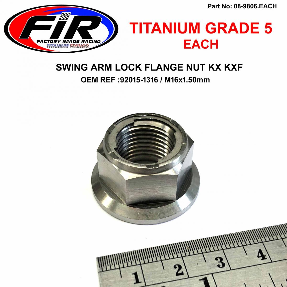 FIR Gr5 Swing Arm Nut KX KXF, 92015-1316 M16x1.50mm, Titanium Factroy Image Racing