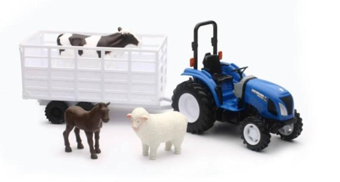 NewRay Model New Holland Boomer 55 Playset, Trailer with Animals, Scale 1:32, Newray 05735a