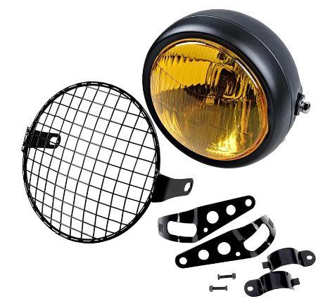 Dirt Racing Headlight Yellow Cafe Racer Vintage Style, with Grille and Mounting Bracket