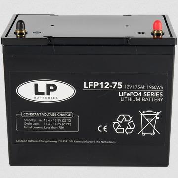 Landport Batteries Battery Lithium 12v LFP12-75, 75ah 12v Lithium Lifepo4 10.8kg, L 260 X W 168 X H 208