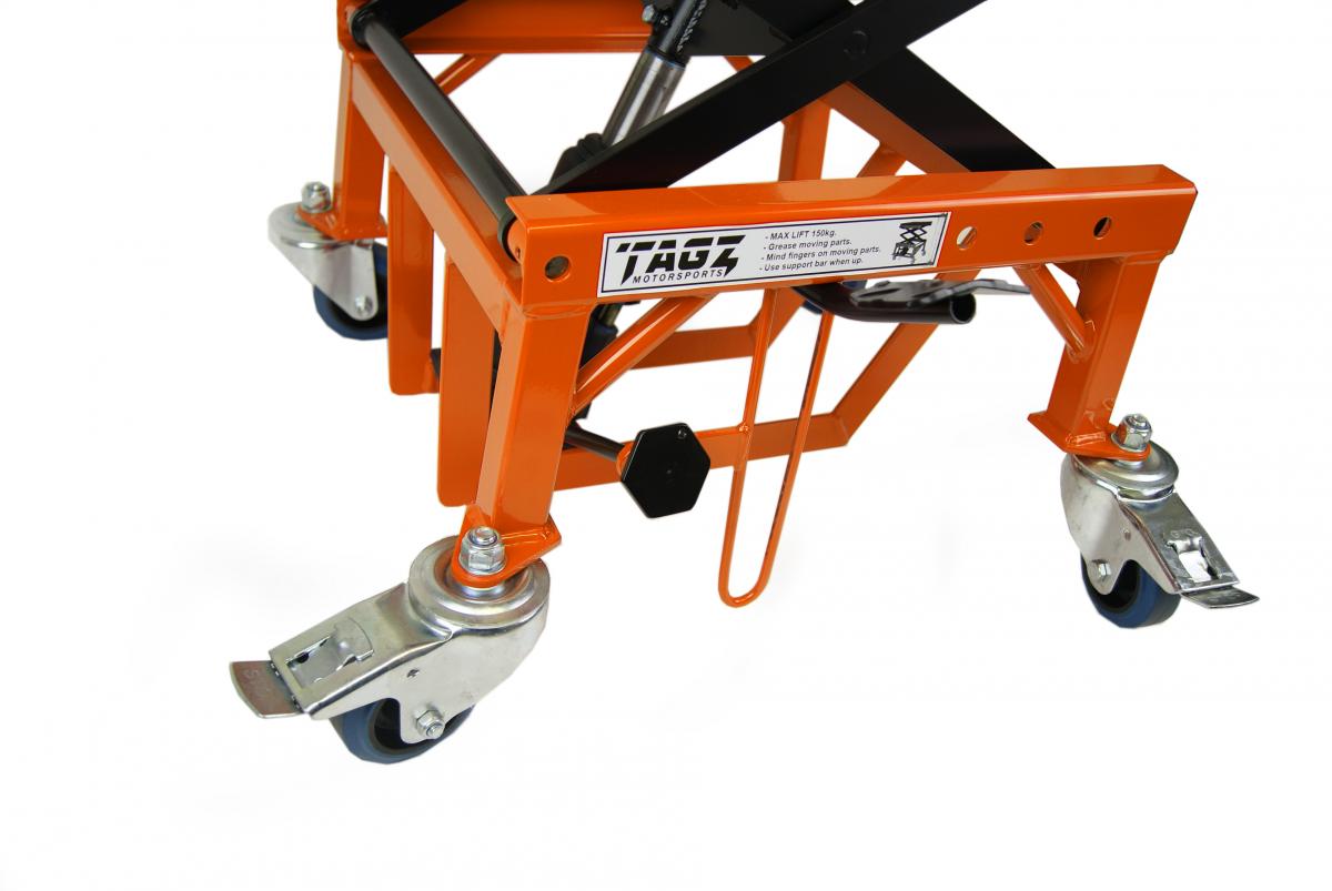 Tag-z Tagz Wheel About Lift Orange Black Hydraulic Scissor Stand Max Lift Weight 150kg