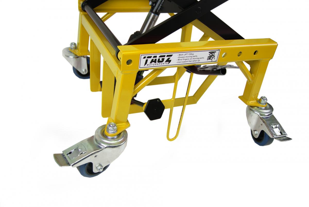 Tag-z Tagz Wheel About Lift 150kg (freight), Yellow/black Hydraulic Scissor Stand, Max Lift Weight 150kg