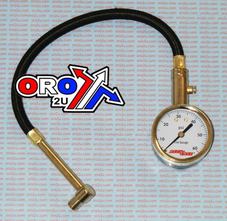 Accu-Gage Tyre Pressure Gauge 60 Psi., with Hose & Bleeder 90* Tip, RA60X