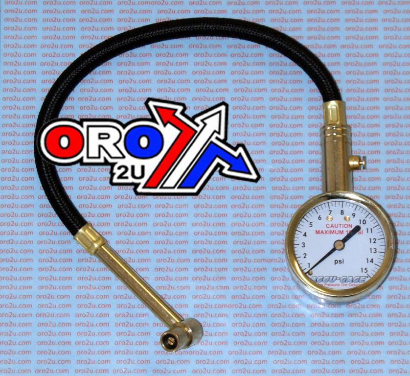 Accu-Gage Tyre Pressure Gauge 15 Psi., with Hose & Bleeder 90* Tip, RA15X