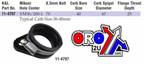 K&L Supply Flange 70 X Dia 40mm VM36/200, K&l 11-4797 Mikuni 36-40mm Made in Japan.