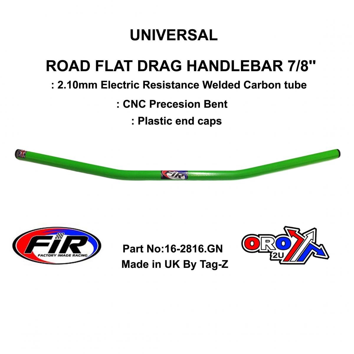 FIR Road Flat Drag Handlebar 7/8'', Street Sports Universal Green, / Ren Ref : 658-02