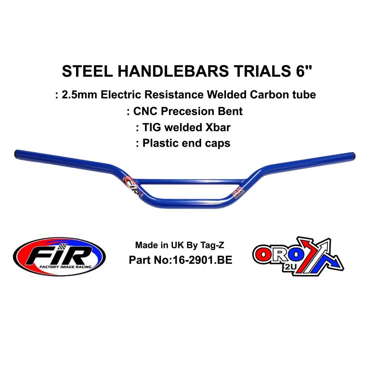 FIR Steel Handlebars Trials 6, / G Blue 22mm 7/8, Ref 48-768 / 768-02