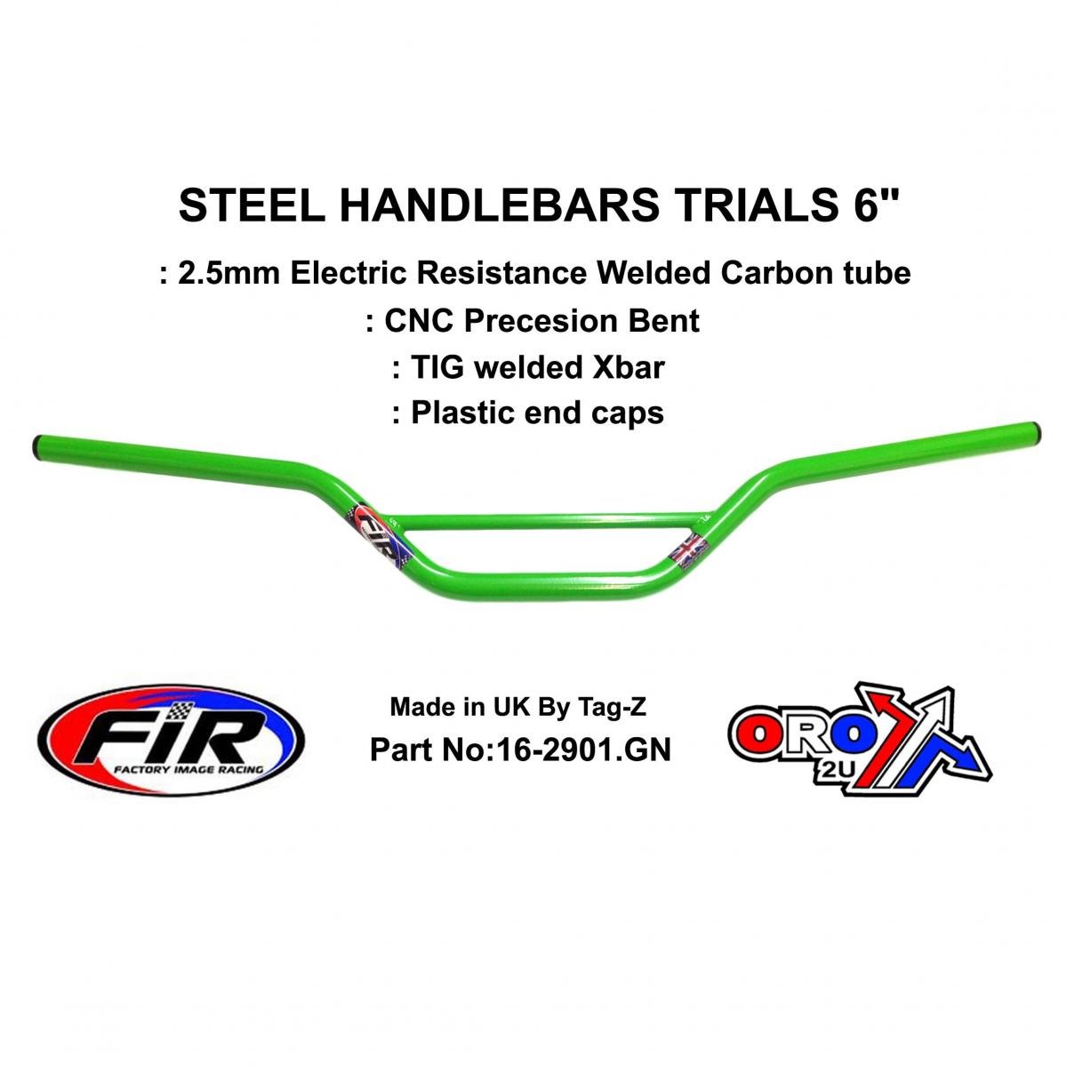 FIR Steel Handlebars Trials 6, / Green22mm 7/8, Ref 48-768 / 768-02