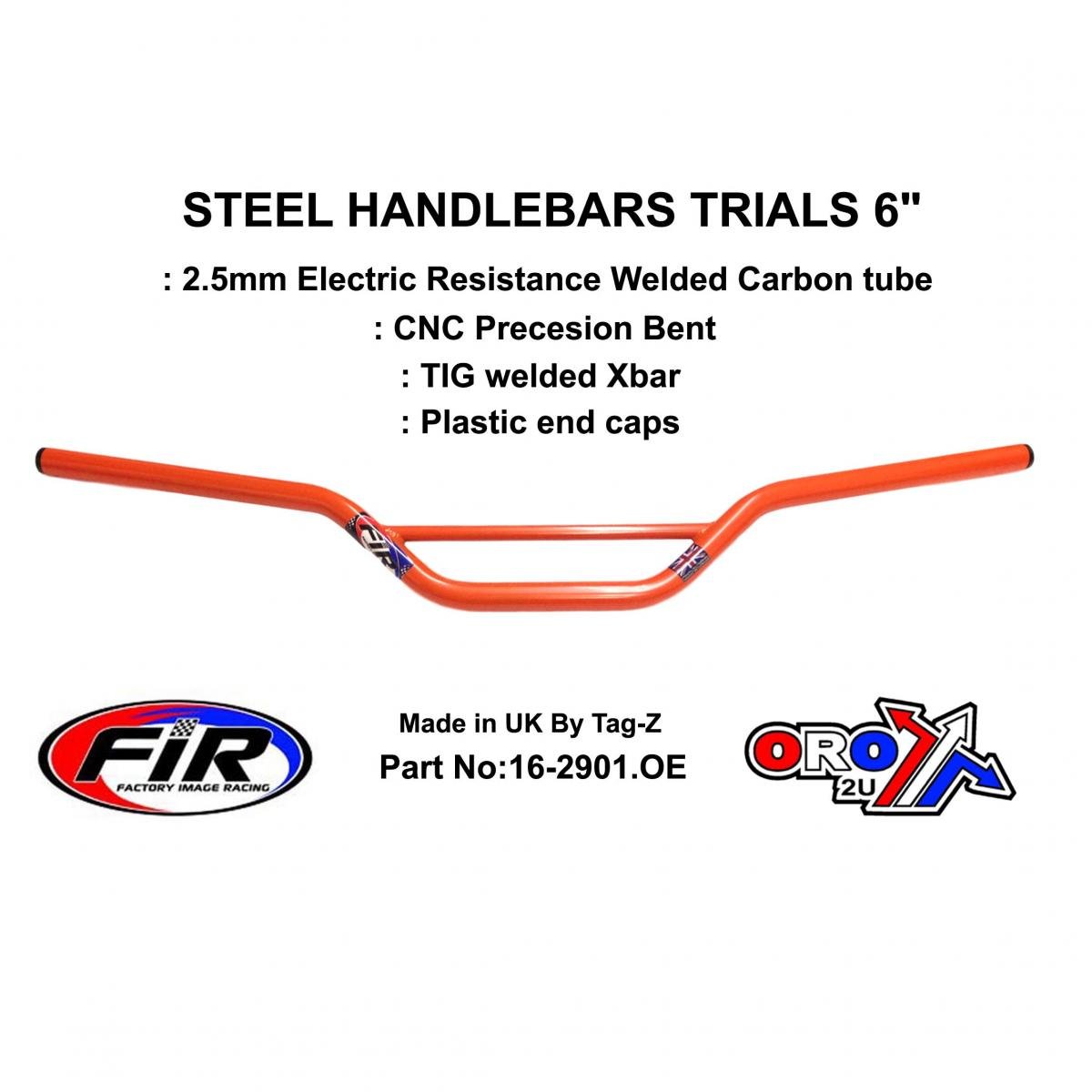 FIR Steel Handlebars Trials 6, / Orange22mm 7/8, Ref 48-768 / 768-02