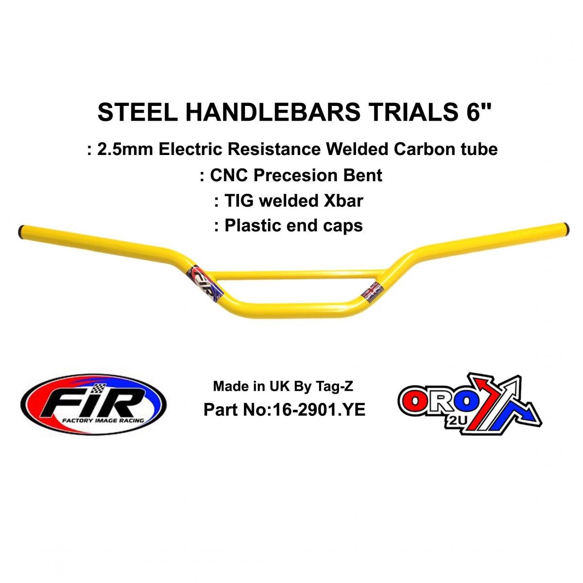 FIR Steel Handlebars Trials 6, / Yellow22mm 7/8, Ref 48-768 / 768-02