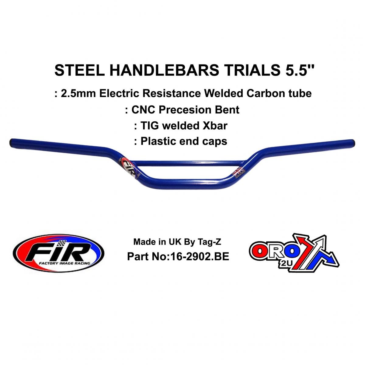 FIR Steel Handlebars Trials 5.5'', / G Blue 22mm 7/8, Ref 48-735 / 735-01